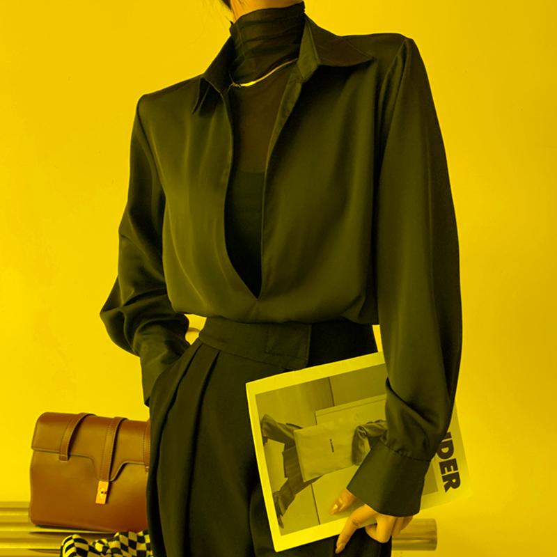 

Women's Blouses & Shirts France Style Deep V-neck Ladies & Lace Bottoming Sets Women's Spring Autumn Long Sleeve Tops Blusas MujerWo, Khaki