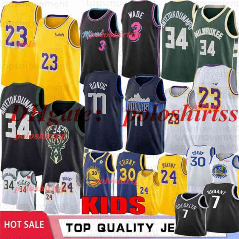 

Mens Youth Kids Kevin Durant 7 Basketball Jerseys Giannis Antetokounmpo 34 Black Stephen Curry 30 Doncic Dwayne Wade 3 James 23 edition City Jersey, As photo