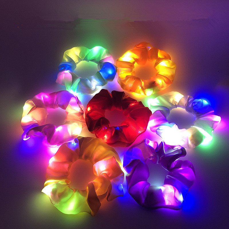 

LED Light Shiny Scrunchies Women Girls Hair Band Rope Accessories Luminous Elastic Ponytail Holder Circle Colorful Lighting Scrunchie Fashion Hair Ring 12 Colors, #1