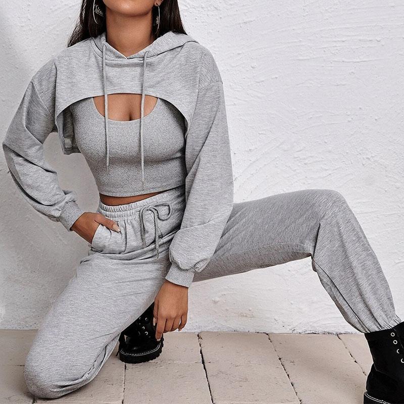

Women's Two Piece Pants LEGIBLE Spring Autumn Sets Women Casual Pieces Hoodies And Long Solid Outfits Tracksuit Woman, Black