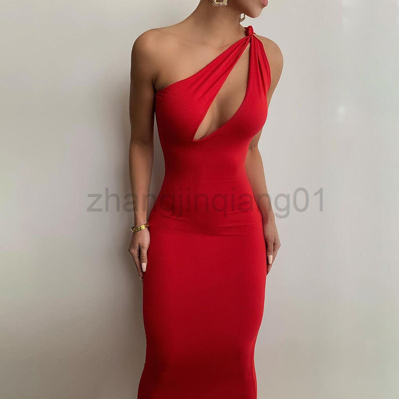 Designer Wed Prom Demoiselle D'honneur D'été Robe De Fille De Fleur Ins Net Rouge Slant Épaule Évider Pour Les Femmes Nouvelle Couleur Unie Fit S