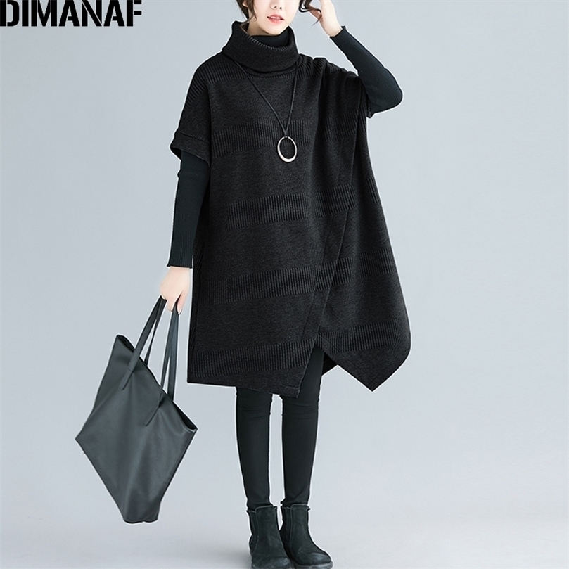 

DIMANAF Oversize Winter Autumn Women Pullovers Sweatshirts Cotton Thicken Turtleneck Lady Tops Female Loose Bat Sleeve 220406, Qian2178-hei