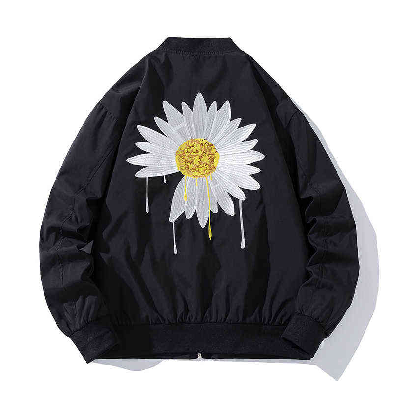 Bomber Jacket Broderie Hommes Femmes Daisy Fleur Baseball Veste Mode Hip Hop Streetwear Manteau Automne Hiver Vêtements Coréens T220816