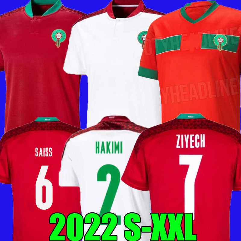 

2022 2023 Morocco Soccer Jerseys HAKIMI ZIYECH National Team Mens 22 23 Special Edition Home Red Away Boufal SAISS EL- ARABI FAJR EN-NESYRI Mazraoui Football Shirt, Morocco home+patch 1