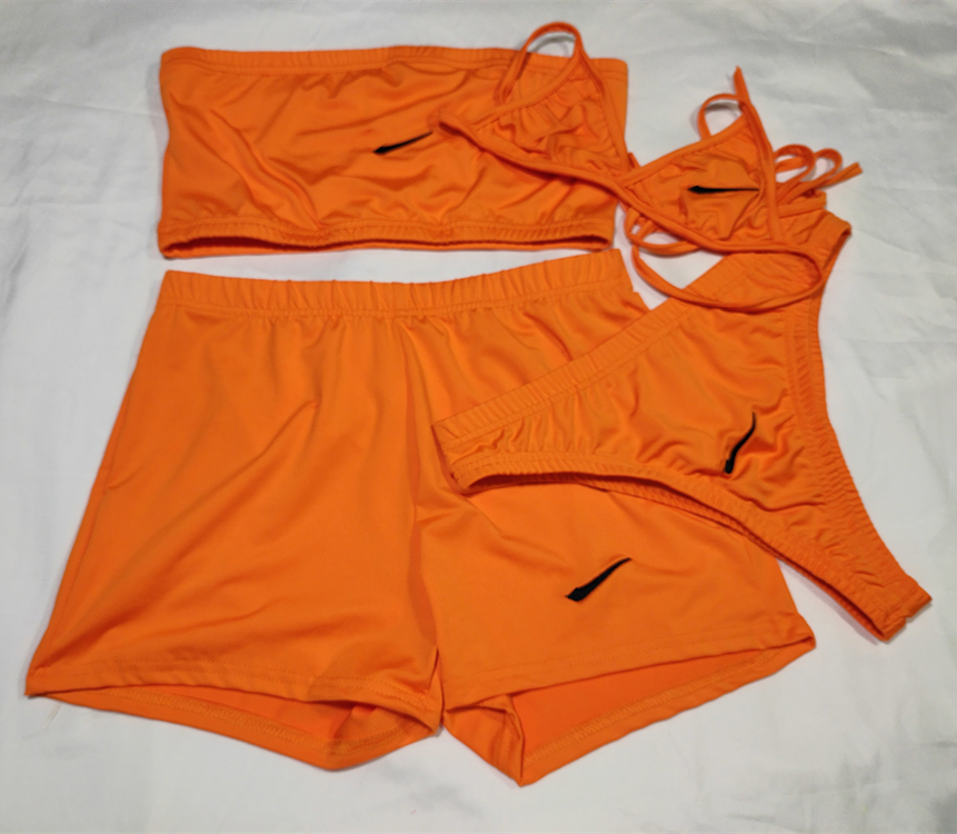 

Womens Two Piece Pants set tube top bikinis and shorts four pieces sets multi colors embroidery logo hook street sports outdoor wear swimming beach summer wears, Green