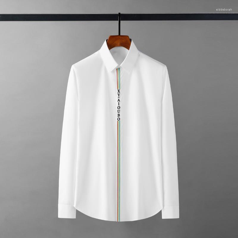 

Men's Casual Shirts Minglu Placket Embroidery Male Luxury Long Sleeve Mens Fashion Slim Fit Party Man Plus Size 4xlMen's Eldd22, White