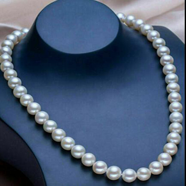 

Natural 9-10mm AAAA Perfect Round South Sea Genuine White Pearl Necklace 18"