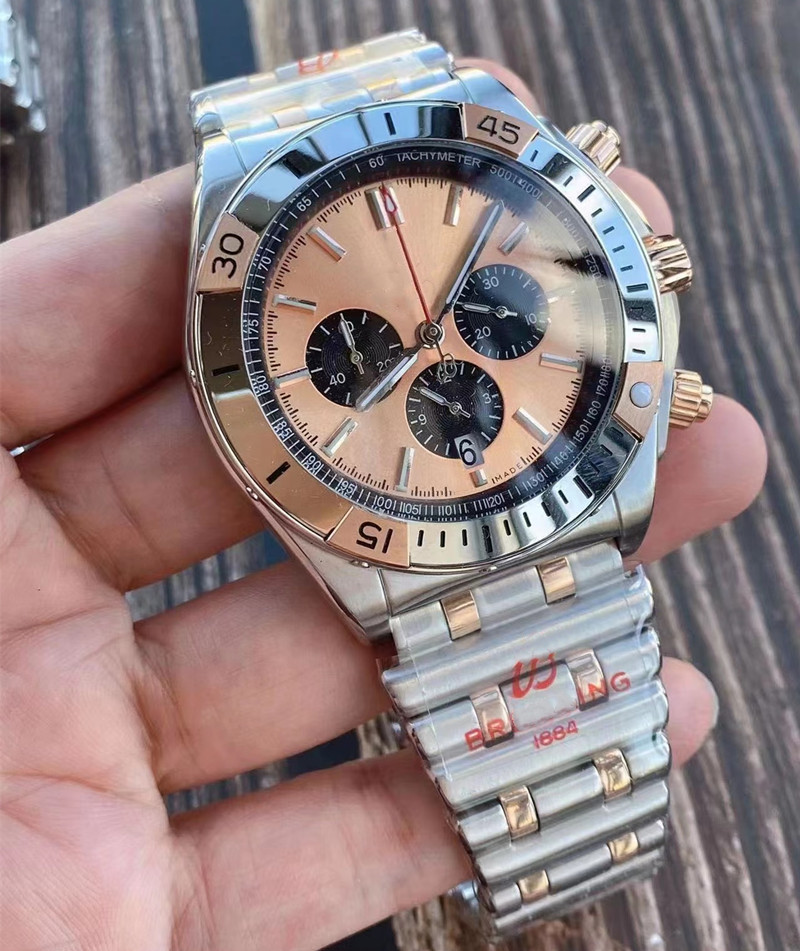 2022 New brand man's watch luxury quartz stopwatch men chronograph watches stainless steel band 46mm B02-image-440178047