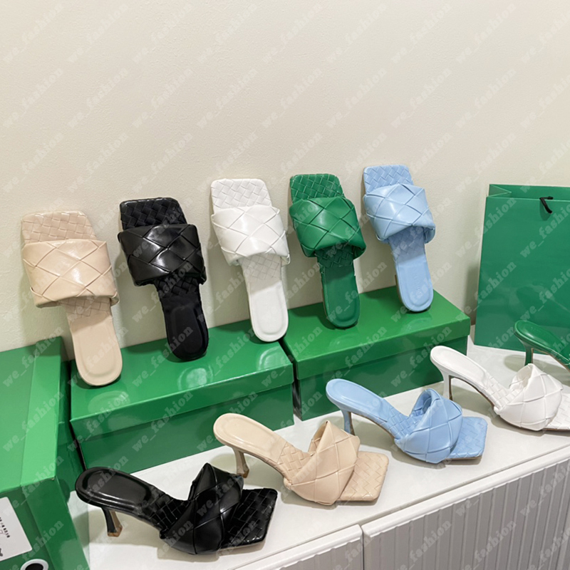 

Women Slide High Heels And Flat Scuffs Designer Sandals Woven Shoes Lido Sliders Designers Slippers Womens Flip Flops Leather Slides 2207025, Blue-flat