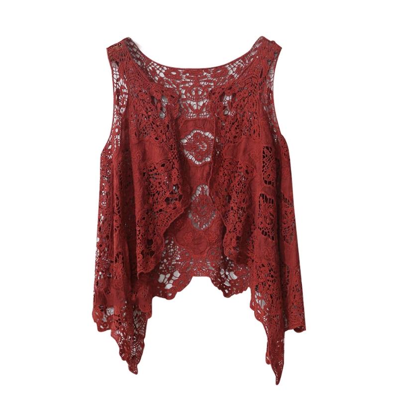 

Women's Polos Women Summer Sleeveless Open Front Cardigan Boho Hollow Out Crochet Lace Solid Color Vest Drape Asymmetrical Hem Hippie Shawl, 11ag301001-bl