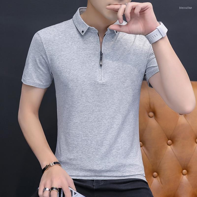 

Men's T-Shirts 2022 Summer Fashion Men T-shirt Korean Style Slim Fit Cotton T Shirt Short Sleeve Turn-down Collar ShirtMen's Bles22, Black t-shirt