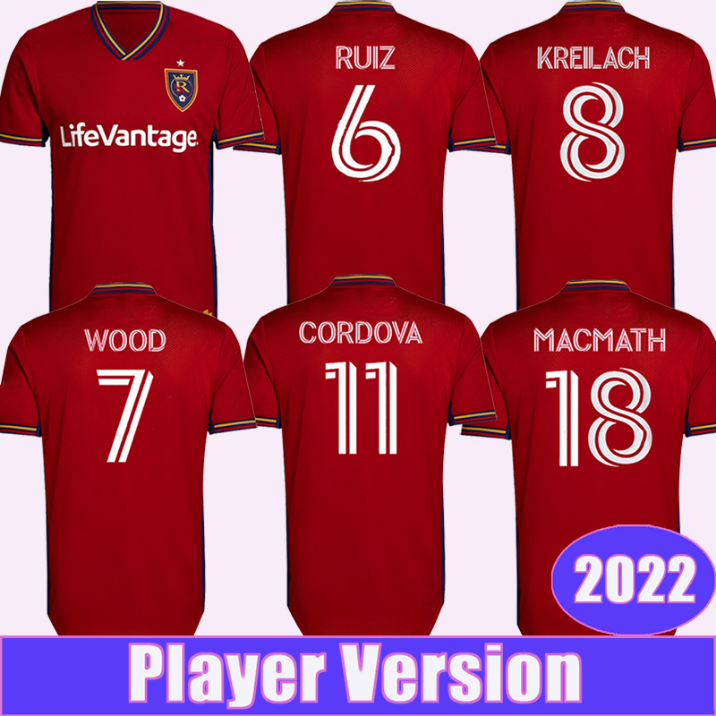 

2022 Real Soccer Jerseys Player Version Salt KREILACH WOOD RUIZ MERAM CORDOVA GLAD MACMATH Lake Home Red Football Shirt HERRERA Short Sleeve, Qy9063 2022 home ml patch