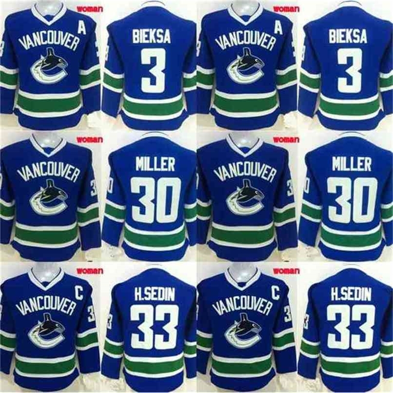 

Lady Jersey #3 Kevin Bieksa #30 Ryan Miller #33 Henrik Sedin 100% Stitched Embroidery s Hockey Jerseys Mix Order, Custom any name any number