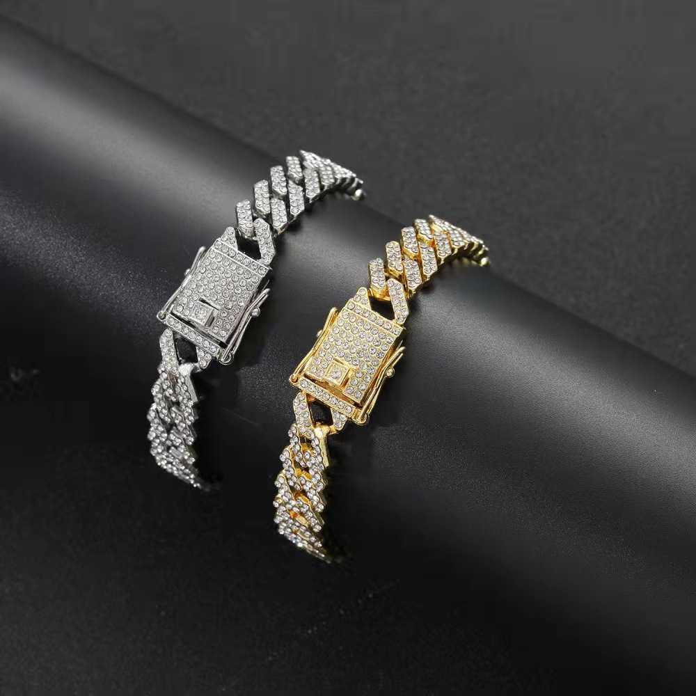 Unisex Women's Cuban Chain Charms Slide Bracelet Bracelets for Women Chunks Watch Leather Wristband Stone-image-750967347