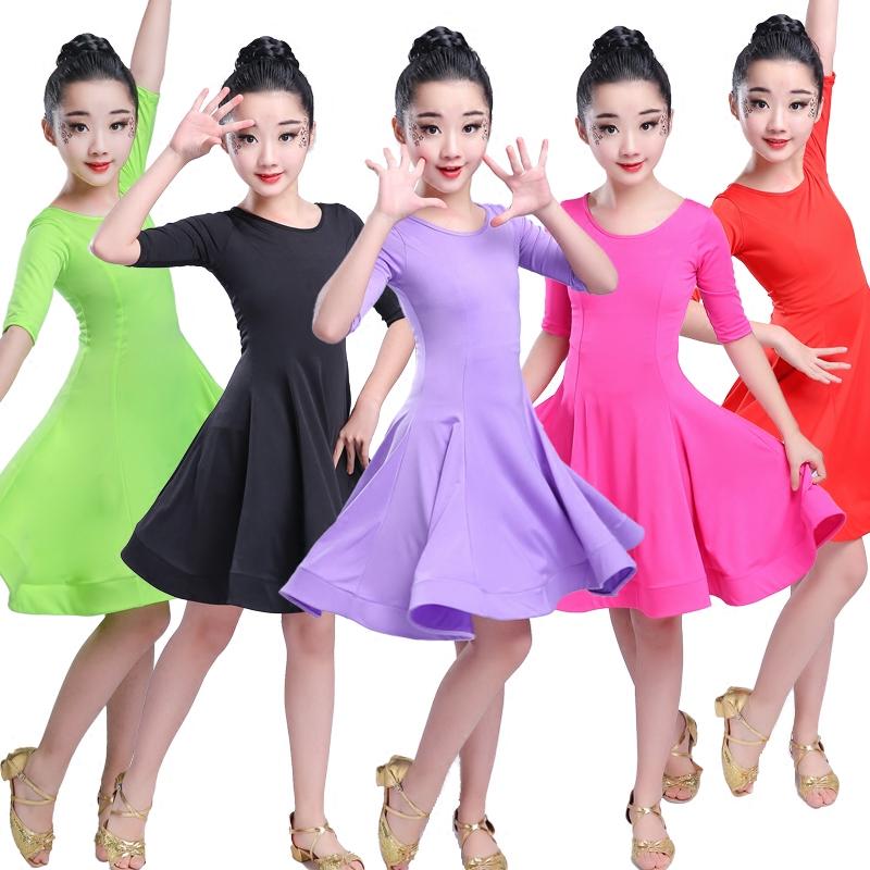

Stage Wear Girls Carnival Jazz Dancewear Costume Kids Modern Latin Ballroom Party Dancing Dress Child Clothes For GirlsStage, Red mid sleeve