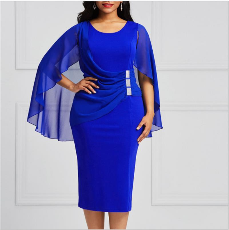 

Mother Groom Bride Dresses Elegant Chiffon Dress Wedding Guest Gown Fashion Women Cape Cocktail Party Vestidos Oversize, Blue