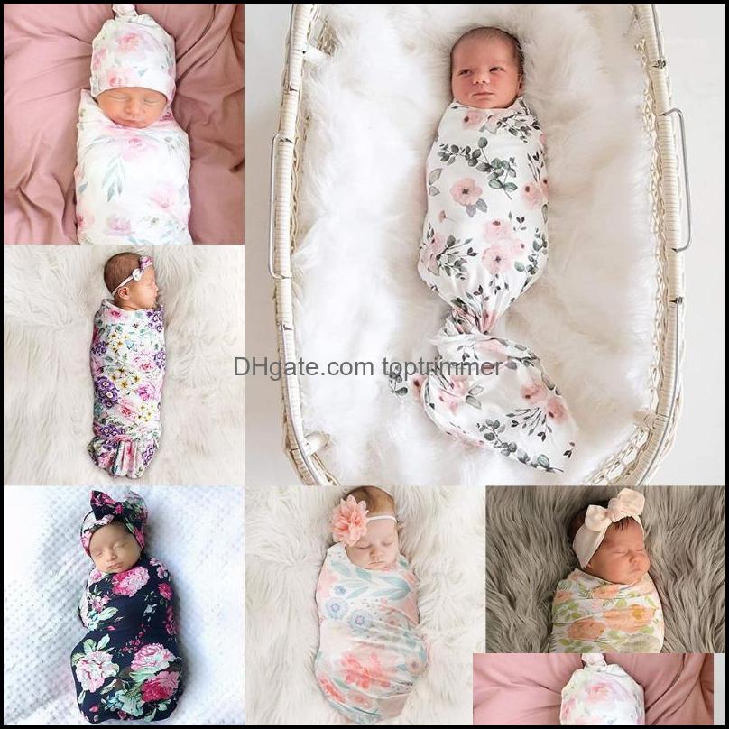 

Blankets Swaddling 2 Pcs Born Floral Swaddle Wrap+ Headband Set Baby Cotton Receiving Blanket Slee Bag Hair Band Infants Boys Drop Deliver