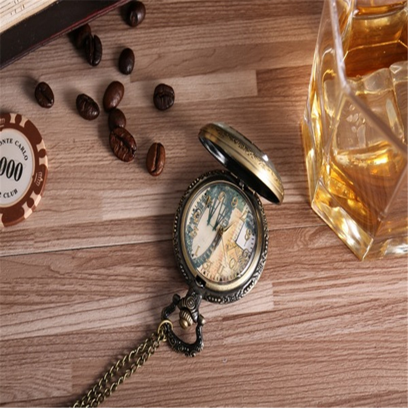 

10pcs Vintage bronze glass bridge pocket watch large long necklace Quartz-1-8