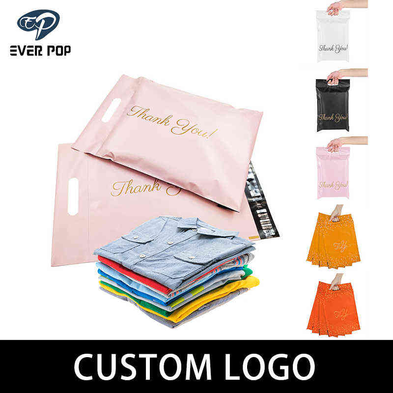 

20PCS Custom Thank You Packaging Polymailer Handle Bag Custom Shipping Bags for Clothes Poly Mailer Mailing Bag with G220415