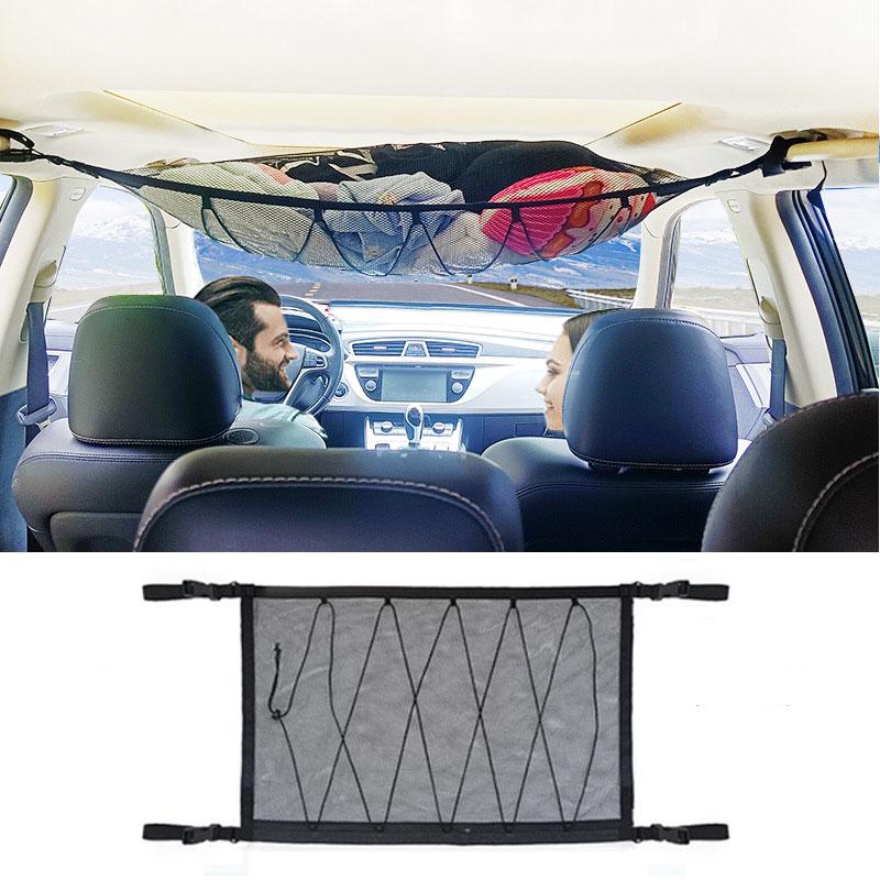 

Car Organizer Universal Portable Black Double Zipper Roof Storage Net Bag Debris