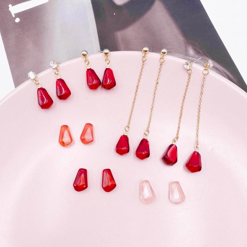 

Dangle & Chandelier Minar Korean Sweet Red Pink Pomegranate Seeds Drop Earrings For Women Clear Resin Beaded Rhinestone Fruit Pendientes