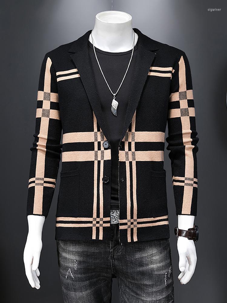 

Men's Sweaters Autumn And Winter Boutique Wool Fashion Plaid Casual Cardigan Sweater Coat High-end Male JacketMen's Olga22, Khaki