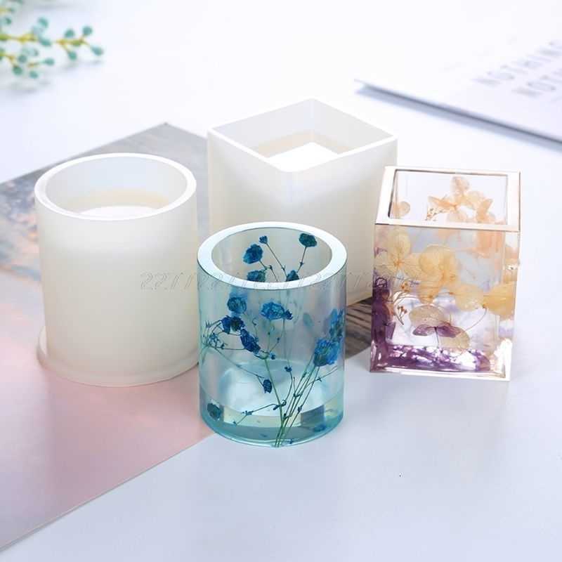 Silicone Jewelry Molds Epoxy Resin DIY Pen Container Organizer Square Round Moudle Crafts Making Charms Wholesale-image-768547658