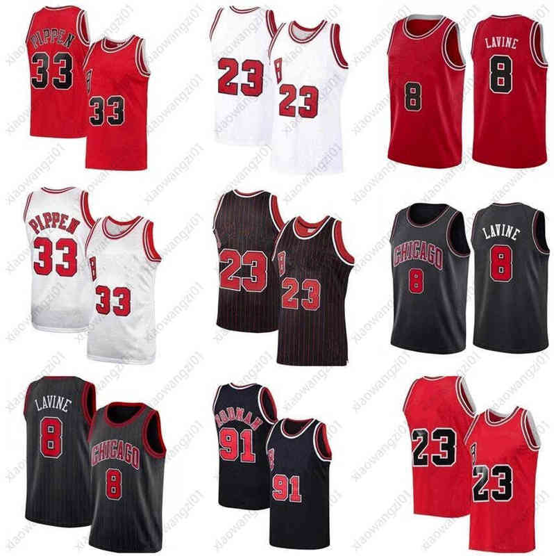 

Zach 8 LaVine City Derrick 1 Rose Basketball Jersey Mens 23 Dennis 91 Rodman Scottie 33 Pippen Red White Black Stripe Shirt
