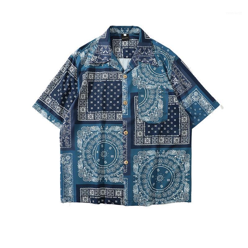

Summer Cuba Hawaiian Men's Shirt Couple Japanese Vintage Trend Streetwear Hip-Hop Loose Short Sleeves Holiday Beach Top Tees Casual Shirts, 195 black