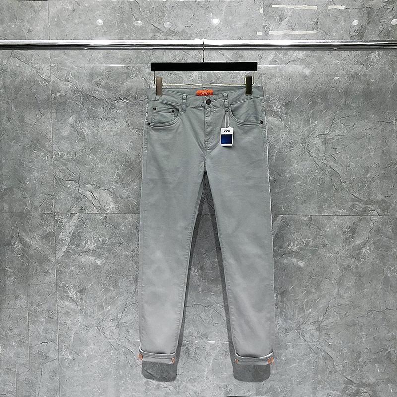 

Men's Jeans Men's Spring Summer Grey Mid-Waist Straight Stretch Casual Denims Trousers Luxury H Brand Thin Money Male PantsMen's, Gray