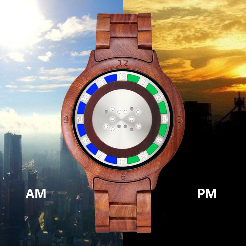 

Wristwatches Creative Led Digital Dispay Wood Watch Men Women Luxury Wooden Wristwatch Fold Buckle With Instruction And Strap Adjuster, Bamboo watch