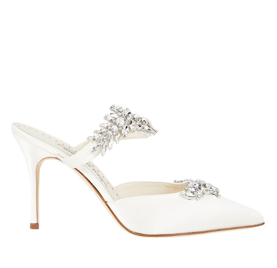 

Luxury designer brands sandal slipper heel Lurum 90mm Crystal-Embellished Satin Mules strap Crystal Embellished 35-42
