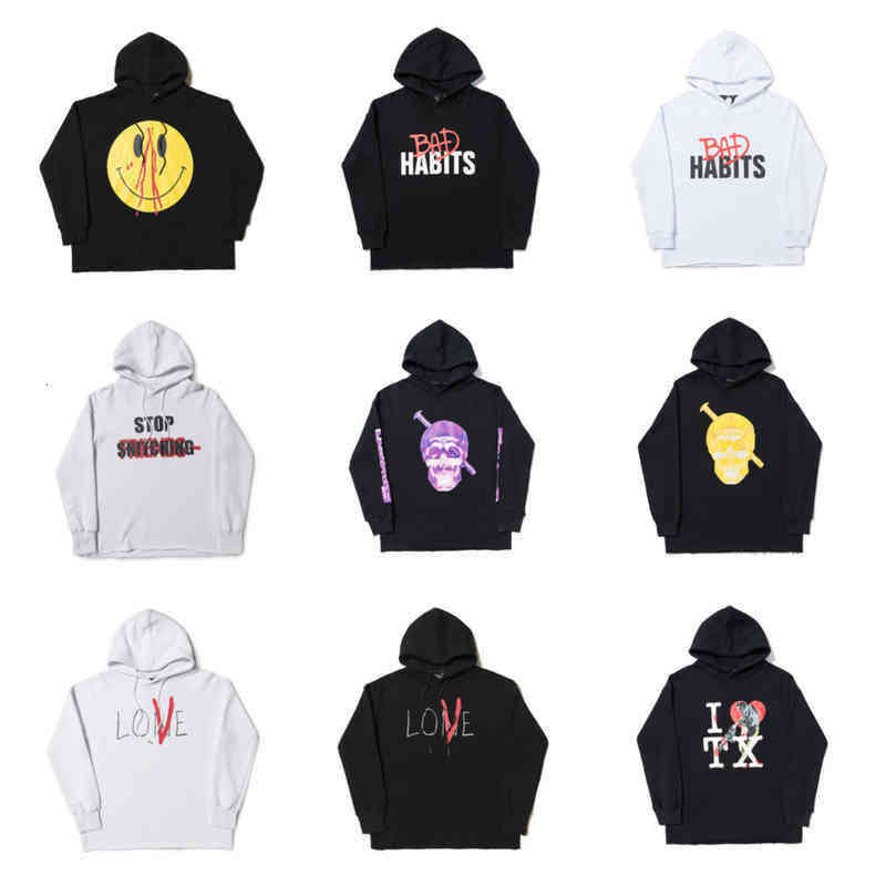 mens hooded vlones The correct version trendy skull print destroys the hem high street and women's Hoodie hoodies jackets coats
