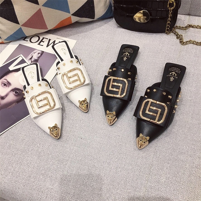 

Slippers for Women Summer Mules Pointed Toe Slides Slip-on Luxury Shoes Backless Loafers Fashion Party Low Heel Girls Pumps 220408, White