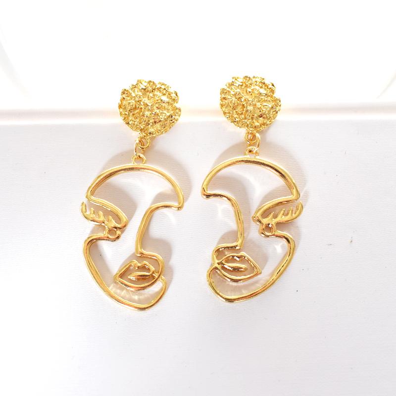 

Dangle & Chandelier Unique Design Abstract Hollow Out Human Face Earrings Alloy Round Coin Statement Long Drop For Women Girl Party