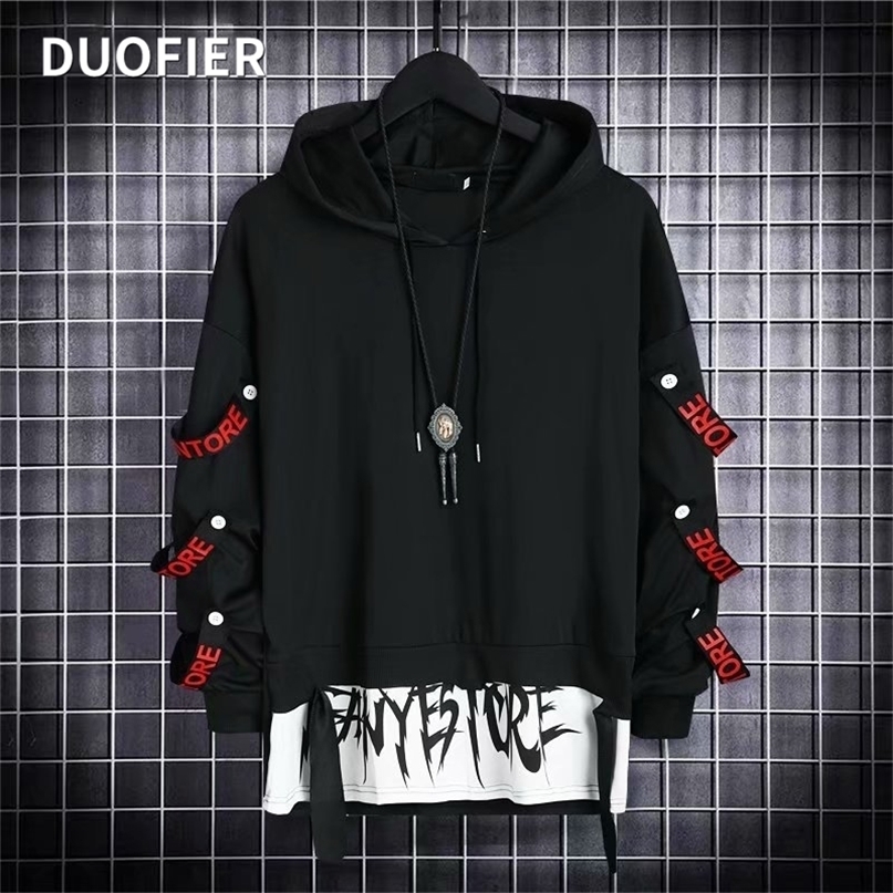 

Mens Hoodies Sweatshirt Autumn Casual Black Techwear Hip Hop Harajuku Hoodie Men Ribbons Patchwork Japanese Streetwear Darkwear 220813, Pwt007red