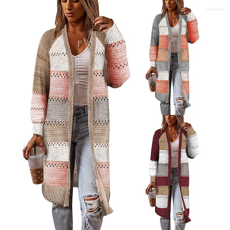 

Women' Knits & Tees Cardigan Coat Womens Color Block Striped Sweater Casual Long Women Warm Knitted Female Loose WinterWomen' Time22, Orange