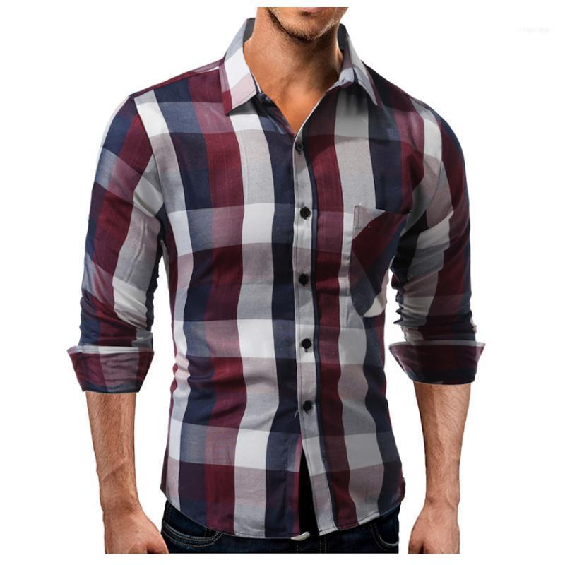 

Wholesale- Men Shirt 2022 Fashion Brand Men'S Plaid Long-Sleeved Male Plus Size XXXL Camisa Masculina Casual Slim Chemise Homme WZJ1, Brown