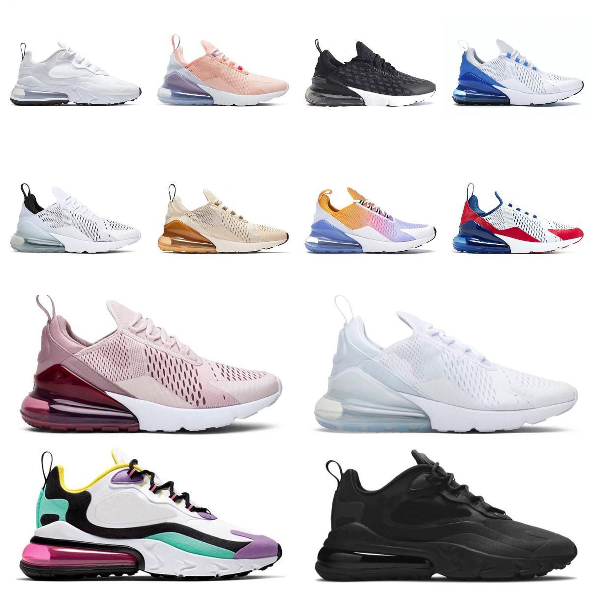 

2022 new men woman running shoes 270s Triple White Black Oreo Barely Rose Dusty Cactus Photo Blue University Gold Neon Green mens trainers womens 270 sports sneakers, Box