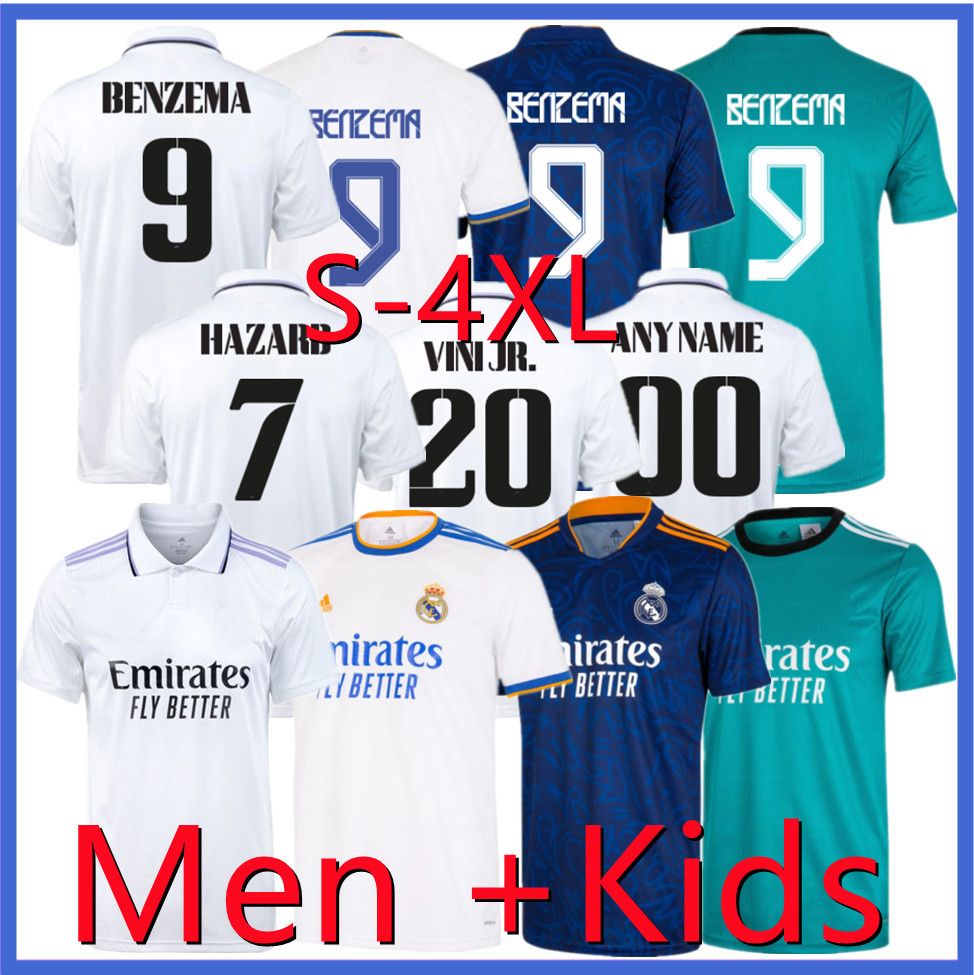 

S-4XL BENZEMA soccer jerseys 22 23 football shirt VINI JR MODRIC camiseta men kids 2022 2023 uniforms CAMAVINGA VALVERDE KROOS Real Madrids, 21-22 away+la-liga