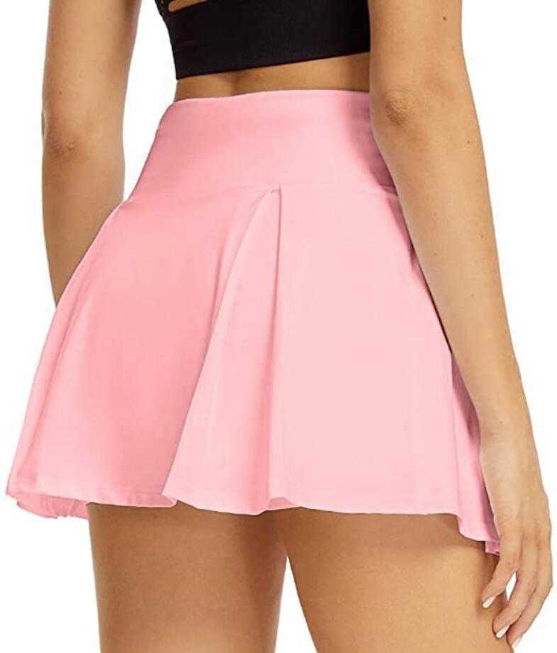 

L-08 Yoga Pleated Skirt Knee Above Length Pocket Shorts Inside Tennis Biker Golf Badminton Beach Running Fitness Sports Skirt Gym Clothes, Black