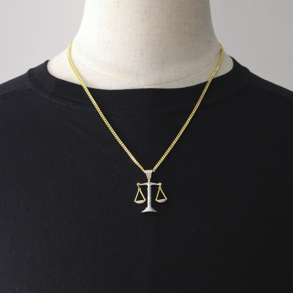 Iced Out Zircon Balance Libra Scale Pendant Silver Gold Copper Material Mens Hip hop Pendant With Cuban Link Chain-image-783643458