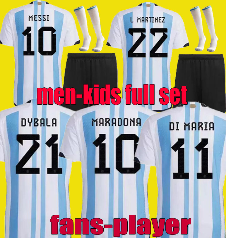 

fans player version Argentina soccer Jersey 2022 2023 DYBALA AGUERO MARADONA DI MARIA MESSIs 22 23 Men Kids kit football shirt sets uniforms, 2021 away