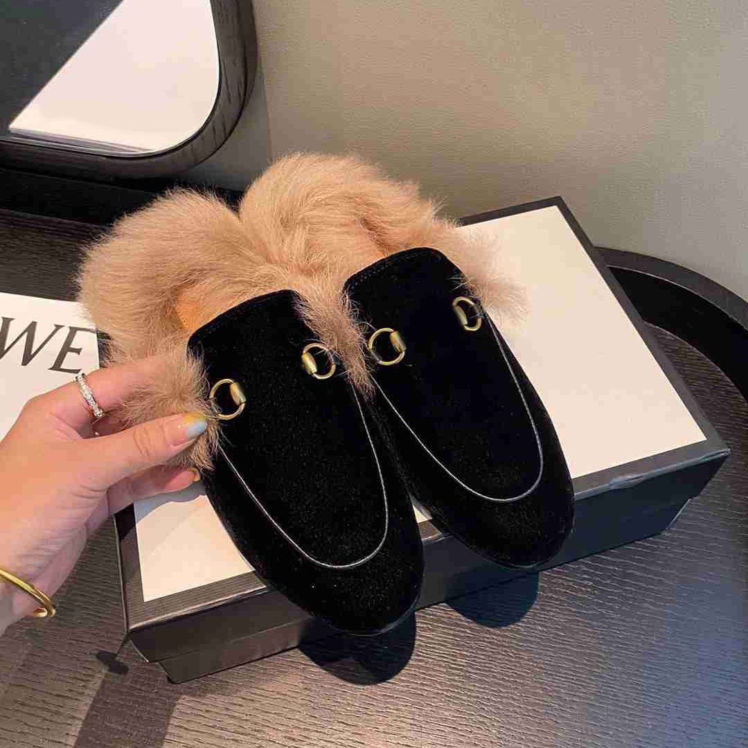 

Designer Slippers Fur Princetown Mules Genuine Leather Sandals Flats Women Loafers Casual Shoes Metal Chain Shoe Men Lace Velvet Slipper 35-45, 29