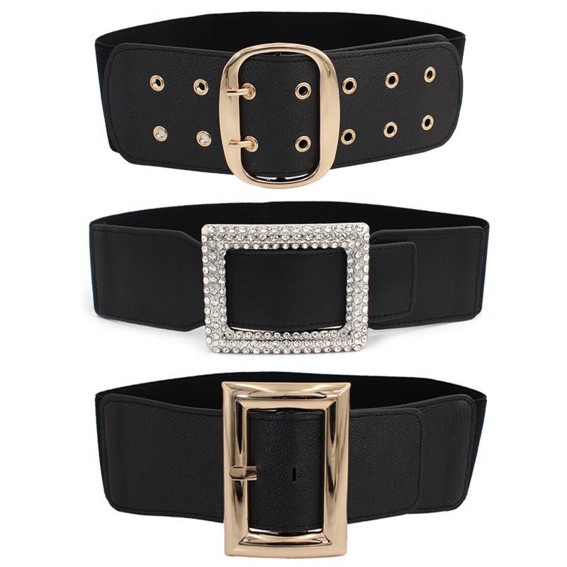 

Belts Women Wide Elastic Dress Belt Stretch Waist Vintage Fashion Casual Cinch Buckle Retro PU Leather Punk Waistband, Black