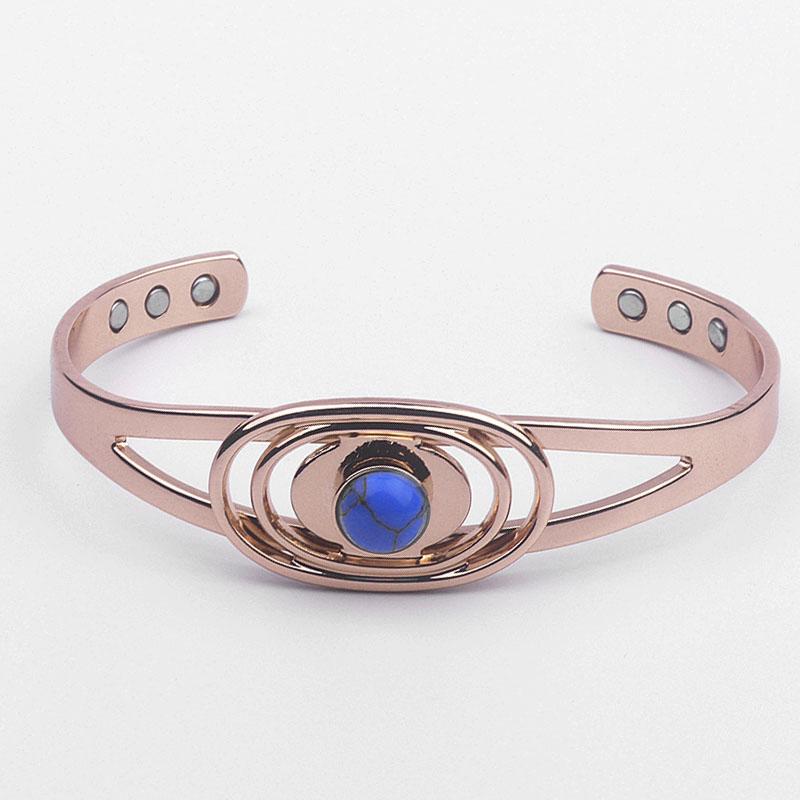 

Bangle Red Copper Bracelet Three Layer Circle Center Blue Magnetic Zircon