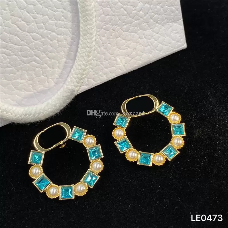 

Rhinestone Round Charm Earrings Women Crystal Studs Anniversary Party Diamond Dangler With Gift Box