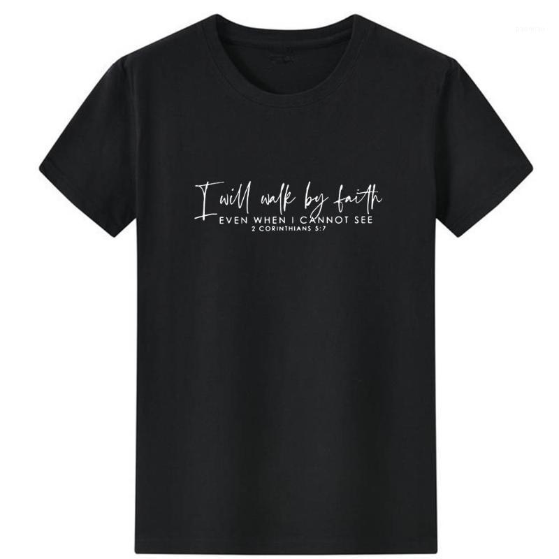 

Women' T-Shirt I Will Walk By Faith Women Fashion Loose Clothes T Shirt Crewneck Top Tee Summer Casual Short Sleeve Tshirt, Black