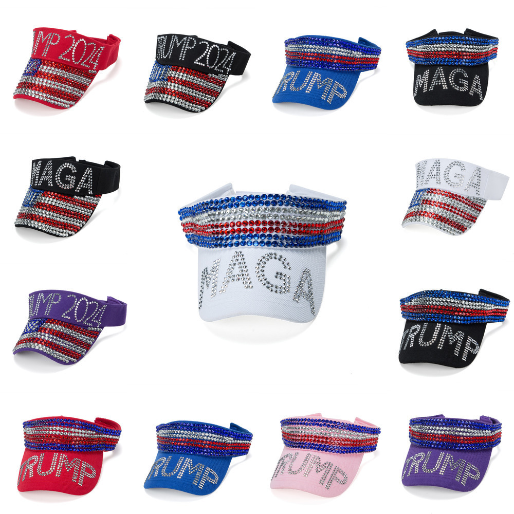 

Donald Trump sunhats candy color crystal diamonds studded trump 2024 hats Re-Elect Take America Back Flag visor cap Outdoor sports MAGA America visors hat cap, Trump 2024 red