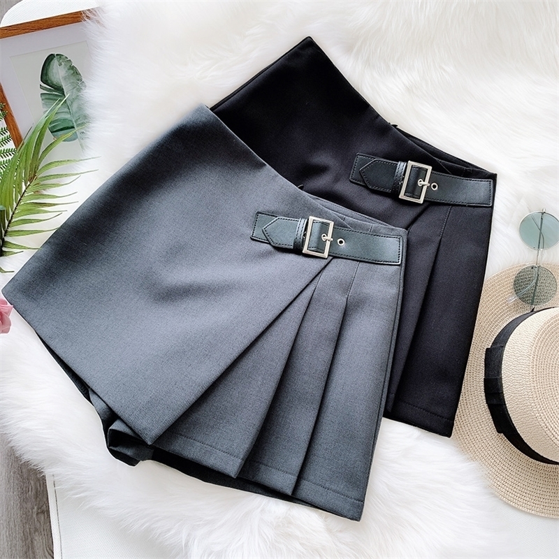 

GIGOGOU Women Summer Shorts High Waist Pleated Faulse Mini Skirt With Sashes Vintage Casual Women Bottoms Wide Leg Women Trouser Y200403, Gray 8807